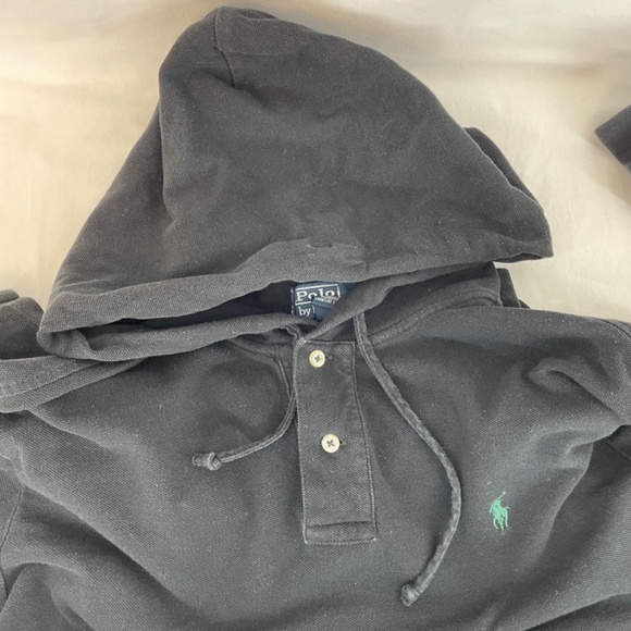Vintage Polo Ralph Lauren Hooded Jersey Knit Long Sleeve Black Men’s Size Large - Picture 7 of 11